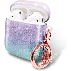 NZND Case Compatiable with Apple AirPods 1/2, Crystal Glitter Sparkle Bling, 360° Protective Cute Cover Carrying Case Girls Women with Rose Gold Keychain -Pink