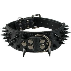 Pet Dog Collar Adjustable Harness Spiked Studded Faux Leather Punk Rivet Dog Collar Pu Sharp Spikes Dog Supplies,Black,S