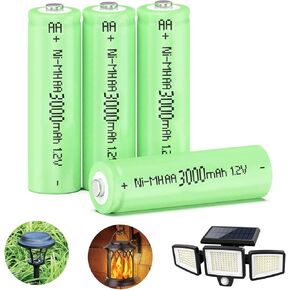 1.2 Volts AA 3000mAh Rechargeable Batteries Ni-MH Double A High Capacity Pre-Charged for Outdoor Garden Landscaping Solar Lights,Mouse, Keyboard (4 Counts)