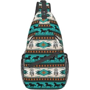 Retro Native Indian American Sling Native Pattern Sling Backpack Crossbody Cross Chest Bag Daypack for Wome For Men