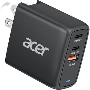 Acer 67W USB C Charger, 3-Port GaN Fast Charger Block, Foldable and Portable USB Wall Charger Block Compatible with MacBook Pro/Air, Acer Laptop, Dell XPS, iPad Pro/Air, iPhone 16/15, and More