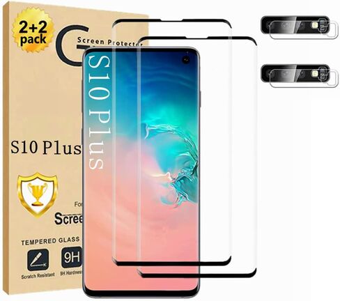 واقي شاشة Galaxy S10 Plus، عبوتان من واقي الشاشة الزجاجي المقوى S10 Plus، عبوتان من واقي عدسة الكاميرا، واقي شاشة من الزجاج المقوى بقوة 9H لهاتف Samsung Galaxy S10 Plus[عبوة من قطعتين+2] in Kuwait