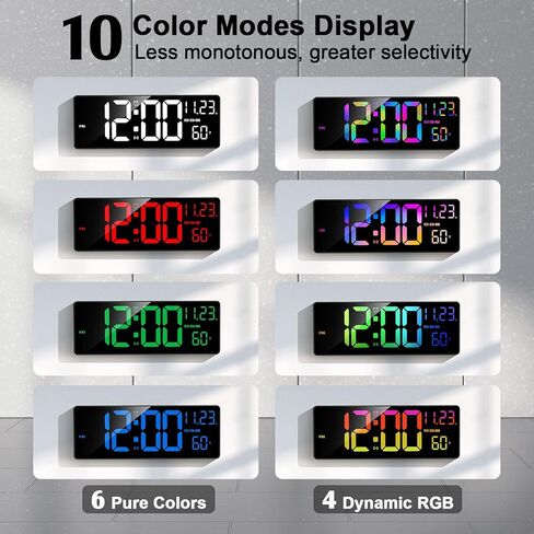 11 لون RGB يتغير لساعة حائط رقمية كبيرة/مزامنة تلقائية للوقت عبر البلوتوث، ساعة حائط رقمية يمكن التحكم فيها عن بعد، شاشة كبيرة مع وظيفة التنبيه/المؤقت، التوقيت الصيفي، عرض درجة الحرارة/الرطوبة في الأماكن المغلقة (18 بوصة) in Saudi Arabia