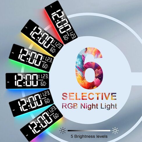 11 لون RGB يتغير لساعة حائط رقمية كبيرة/مزامنة تلقائية للوقت عبر البلوتوث، ساعة حائط رقمية يمكن التحكم فيها عن بعد، شاشة كبيرة مع وظيفة التنبيه/المؤقت، التوقيت الصيفي، عرض درجة الحرارة/الرطوبة في الأماكن المغلقة (18 بوصة) in Saudi Arabia