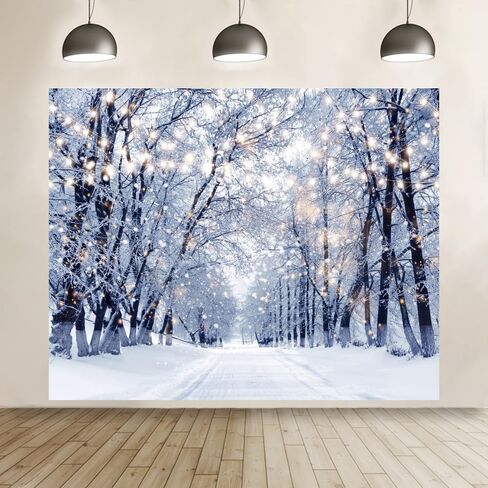 Winter Forest Backdrop 10x10ft Wonderland Snowflake Snow Scene Photography Background Christmas Party Decorations Banner Xmas Holiday Party Decor Backdrops Photo Booth Props in Saudi Arabia