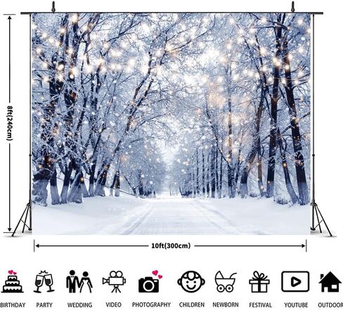 Winter Forest Backdrop 10x10ft Wonderland Snowflake Snow Scene Photography Background Christmas Party Decorations Banner Xmas Holiday Party Decor Backdrops Photo Booth Props in Saudi Arabia