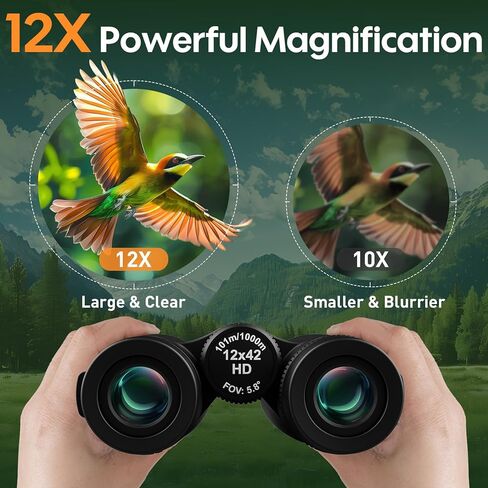 12x42 UHD Waterproof Binoculars for Adults: Aurosports High Powered Binoculars Easy Focus - Large View Lightweight Binoculars with Clear Low Light Vision for Bird Watching Hunting Trip Hiking Black in Kuwait
