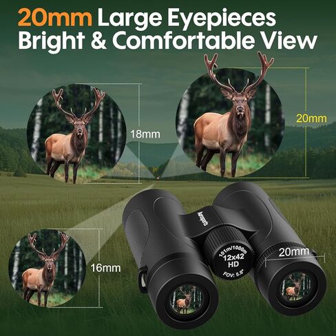 12x42 UHD Waterproof Binoculars for Adults: Aurosports High Powered Binoculars Easy Focus - Large View Lightweight Binoculars with Clear Low Light Vision for Bird Watching Hunting Trip Hiking Black in Kuwait