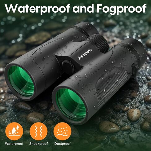 12x42 UHD Waterproof Binoculars for Adults: Aurosports High Powered Binoculars Easy Focus - Large View Lightweight Binoculars with Clear Low Light Vision for Bird Watching Hunting Trip Hiking Black in Saudi Arabia