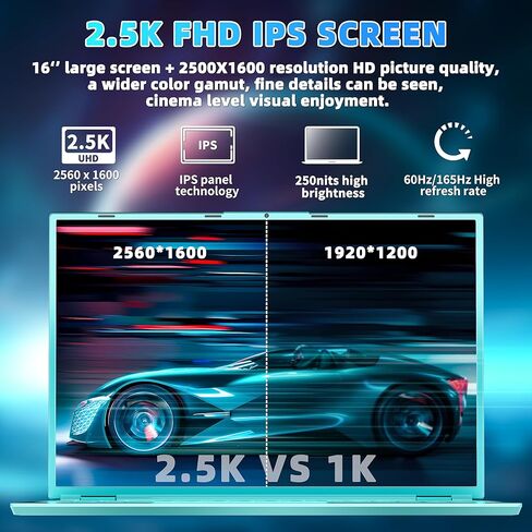 16" Purple Laptop,Ultra-narrow bezels 2.5K FHD (2560x1600) IPS,Celeron N5095,16G RAM, Color Backlit KB, Fingerprint, Type-C/HDMI/WiFi/HDD Expand, Win 11 PC for Business Study (Purple, 1T SSD) in Saudi Arabia