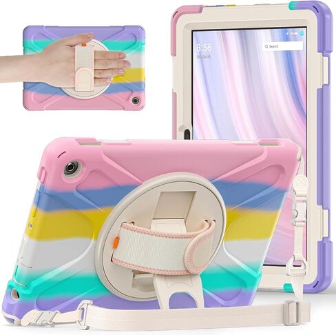 for Amazon Fire HD 10 & Fire HD 10 Kids Pro Tablet Case (13th Gen, 2023 Release), Heavy Duty Shockproof Case with Hand/Shoulder Strap Rotating Kickstand, Colourful Pink in Saudi Arabia
