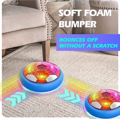 2 Pack Hover Soccer Ball with 8 Pcs Batteries, Air Floating Soccer Toy with LED Lights and Foam Bumper, Indoor Games for Kids 4-8-12, Toys Gifts for 3 4 5 6 7 8 9 Year Old Boys Girls in Kuwait