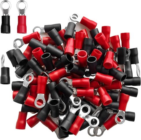 200 Pcs AWG16-14#8 Insulated Ring Terminals，O-Type Ring Wire Connectors Electrical Crimp Terminals (100 Pcs Red +100 Pcs Black) in Saudi Arabia