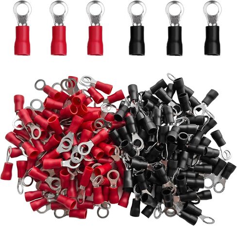 200 Pcs AWG16-14#8 Insulated Ring Terminals，O-Type Ring Wire Connectors Electrical Crimp Terminals (100 Pcs Red +100 Pcs Black) in Saudi Arabia