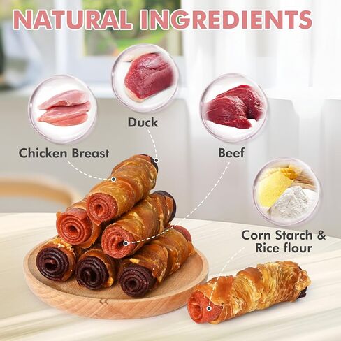Dog Treats, Triple Flavor Chicken Duck Beef Meat Rolls, Rawhide Free Dog Snacks, Soft Dog Treats for Small Dogs, 21.16 oz in Kuwait