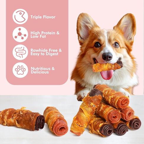 Dog Treats, Triple Flavor Chicken Duck Beef Meat Rolls, Rawhide Free Dog Snacks, Soft Dog Treats for Small Dogs, 21.16 oz in Kuwait