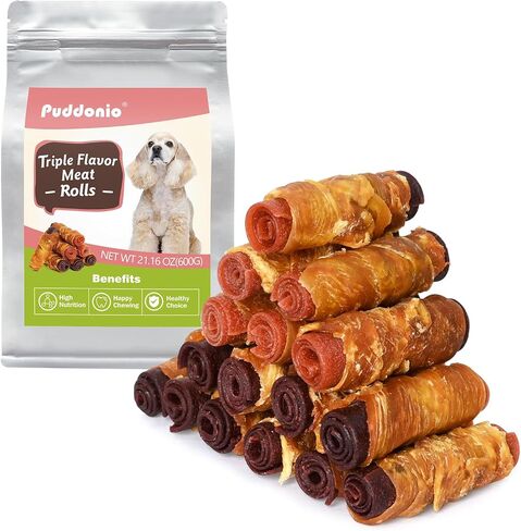 Dog Treats, Triple Flavor Chicken Duck Beef Meat Rolls, Rawhide Free Dog Snacks, Soft Dog Treats for Small Dogs, 21.16 oz in Kuwait