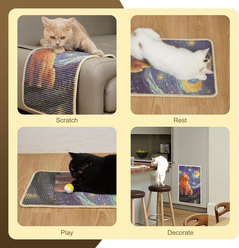SOLDAY Sisal Cat Scratcher Mat for Floor Wall Carpet Couch Furniture, 22x13 inch Anti Scratch Furniture Protector, Cat Scratching Posts Board with Velcro Tape(Black Cat Rules) in Saudi Arabia