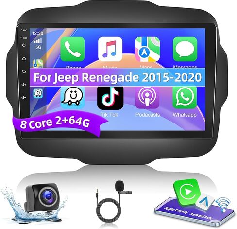 Podofo 2+64G 8 Core راديو ستيريو للسيارة Jeep Renegade 2015-2020 مع CarPlay اللاسلكي Android Auto 9 بوصة شاشة تعمل باللمس صوت بلوتوث مع نظام تحديد المواقع العالمي للملاحة مرآة Link WiFi EQ RDS Hi-Fi AHD كاميرا احتياطية in Saudi Arabia