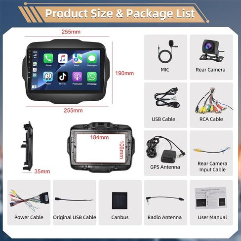 Podofo 2+64G 8 Core راديو ستيريو للسيارة Jeep Renegade 2015-2020 مع CarPlay اللاسلكي Android Auto 9 بوصة شاشة تعمل باللمس صوت بلوتوث مع نظام تحديد المواقع العالمي للملاحة مرآة Link WiFi EQ RDS Hi-Fi AHD كاميرا احتياطية in Saudi Arabia