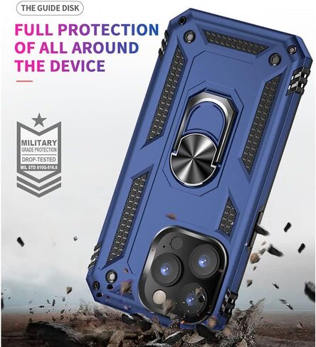 Aozuoton for iPhone 14 Pro Case, iPhone 14 Pro Phone Case with HD Screen Protector, [Military Grade 16ft. Drop Tested] Ring Shockproof Protective Phone Case for iPhone 14 Pro,Blue in Kuwait