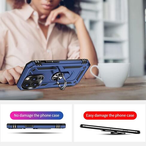 Aozuoton for iPhone 14 Pro Case, iPhone 14 Pro Phone Case with HD Screen Protector, [Military Grade 16ft. Drop Tested] Ring Shockproof Protective Phone Case for iPhone 14 Pro,Blue in Kuwait