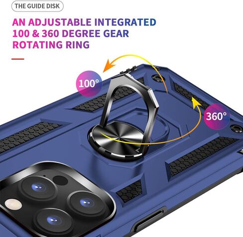 Aozuoton for iPhone 14 Pro Case, iPhone 14 Pro Phone Case with HD Screen Protector, [Military Grade 16ft. Drop Tested] Ring Shockproof Protective Phone Case for iPhone 14 Pro,Blue in Kuwait