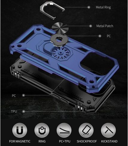 Aozuoton for iPhone 14 Pro Case, iPhone 14 Pro Phone Case with HD Screen Protector, [Military Grade 16ft. Drop Tested] Ring Shockproof Protective Phone Case for iPhone 14 Pro,Blue in Kuwait