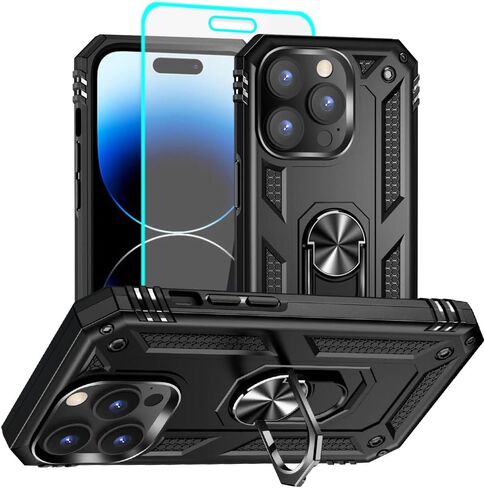 Aozuoton for iPhone 14 Pro Case, iPhone 14 Pro Phone Case with HD Screen Protector, [Military Grade 16ft. Drop Tested] Ring Shockproof Protective Phone Case for iPhone 14 Pro,Blue in Saudi Arabia