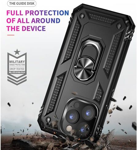 Aozuoton for iPhone 14 Pro Case, iPhone 14 Pro Phone Case with HD Screen Protector, [Military Grade 16ft. Drop Tested] Ring Shockproof Protective Phone Case for iPhone 14 Pro,Blue in Saudi Arabia