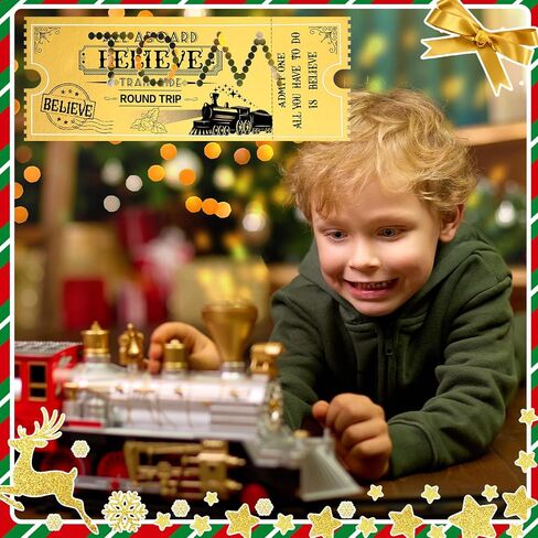 Gisafai 50 Sets Christmas Polar Believe Bells Golden Tickets Gifts Christmas Party Favors Goodie Bag Stocking Stuffers Santa Sleigh Bells Train Tickets Conductor Hole Punch Organza Bags Xmas in Saudi Arabia