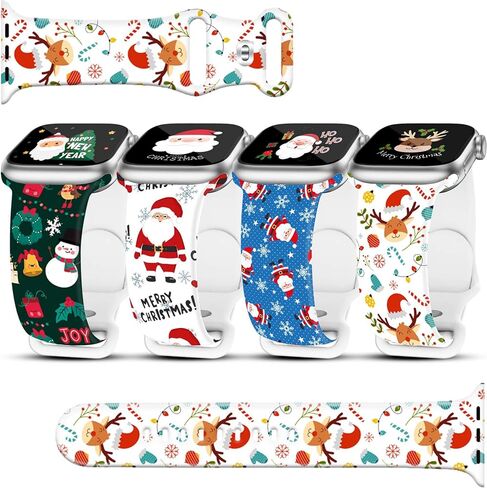 4 عبوات من أحزمة ساعات عيد الميلاد المتوافقة مع سوار ساعة Apple 38 مم 40 مم 41 مم 42 مم 44 مم 45 مم 46 مم 49 مم، هدية عيد الميلاد لرجل الثلج الشتوي ندفة الثلج هدية سيليكون رياضية بديلة لسوار iPhone لسلسلة iWatch 10 9 Ultra 8 7 6 5 4 3 2 1 SE للنساء والرجا in Kuwait