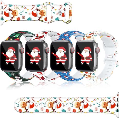 4 عبوات من أحزمة ساعات عيد الميلاد المتوافقة مع سوار ساعة Apple 38 مم 40 مم 41 مم 42 مم 44 مم 45 مم 46 مم 49 مم، هدية عيد الميلاد لرجل الثلج الشتوي ندفة الثلج هدية سيليكون رياضية بديلة لسوار iPhone لسلسلة iWatch 10 9 Ultra 8 7 6 5 4 3 2 1 SE للنساء والرجا in Kuwait