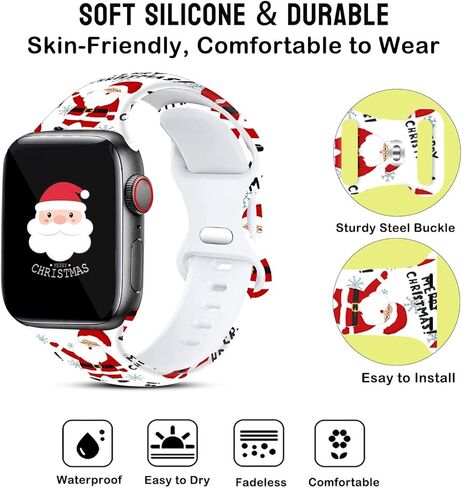 4 عبوات من أحزمة ساعات عيد الميلاد المتوافقة مع سوار ساعة Apple 38 مم 40 مم 41 مم 42 مم 44 مم 45 مم 46 مم 49 مم، هدية عيد الميلاد لرجل الثلج الشتوي ندفة الثلج هدية سيليكون رياضية بديلة لسوار iPhone لسلسلة iWatch 10 9 Ultra 8 7 6 5 4 3 2 1 SE للنساء والرجا in Kuwait