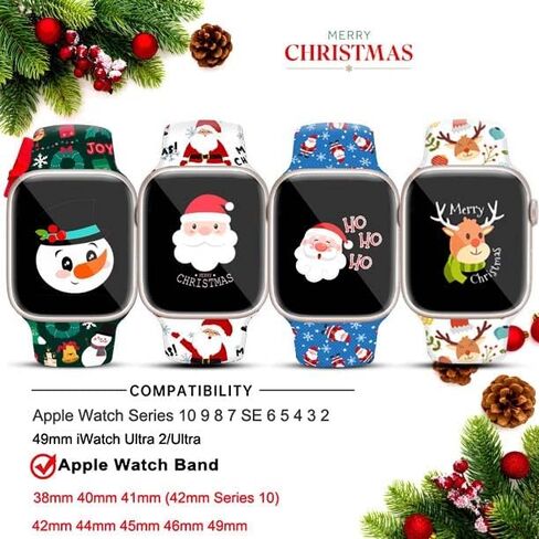4 عبوات من أحزمة ساعات عيد الميلاد المتوافقة مع سوار ساعة Apple 38 مم 40 مم 41 مم 42 مم 44 مم 45 مم 46 مم 49 مم، هدية عيد الميلاد لرجل الثلج الشتوي ندفة الثلج هدية سيليكون رياضية بديلة لسوار iPhone لسلسلة iWatch 10 9 Ultra 8 7 6 5 4 3 2 1 SE للنساء والرجا in Kuwait