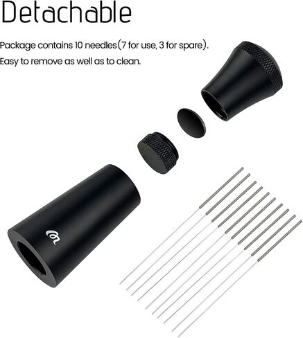 Wdt Tool, Aluminum Wdt Tool Espresso with Stand, 0.35mm Stainless Steel 7 Needles Espresso Distribution Tool for Barista, Black (3 Replacement Needle) in Saudi Arabia