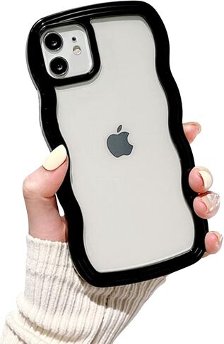 Ownest Compatible with Clear iPhone 7/8/SE Case Cute Simple Curly Wave Bumper Case Aesthetic Phone Case for Girls Women Soft TPU Protective Phone Cover-White in Saudi Arabia
