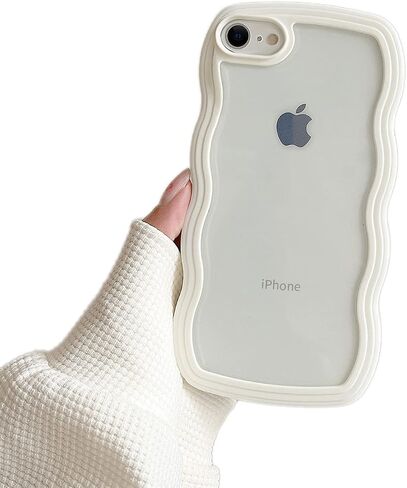 Ownest Compatible with Clear iPhone 7/8/SE Case Cute Simple Curly Wave Bumper Case Aesthetic Phone Case for Girls Women Soft TPU Protective Phone Cover-White in Saudi Arabia