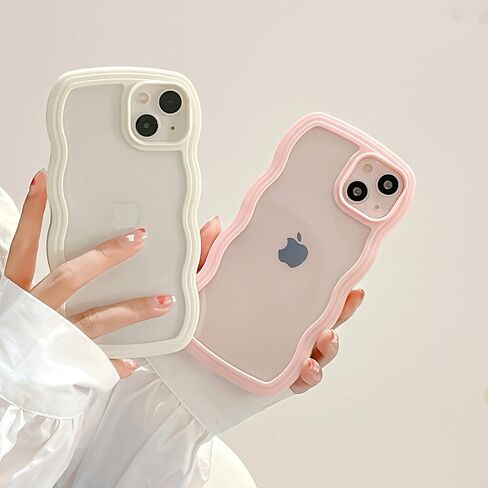 Ownest Compatible with Clear iPhone 7/8/SE Case Cute Simple Curly Wave Bumper Case Aesthetic Phone Case for Girls Women Soft TPU Protective Phone Cover-White in Saudi Arabia
