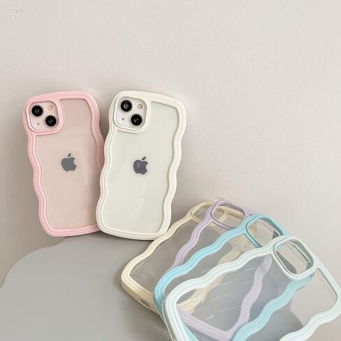 Ownest Compatible with Clear iPhone 7/8/SE Case Cute Simple Curly Wave Bumper Case Aesthetic Phone Case for Girls Women Soft TPU Protective Phone Cover-White in Saudi Arabia