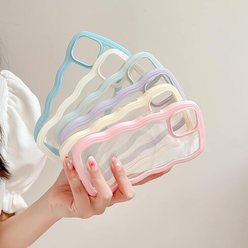 Ownest Compatible with Clear iPhone 7/8/SE Case Cute Simple Curly Wave Bumper Case Aesthetic Phone Case for Girls Women Soft TPU Protective Phone Cover-White in Saudi Arabia