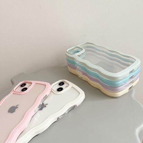 Ownest Compatible with Clear iPhone 7/8/SE Case Cute Simple Curly Wave Bumper Case Aesthetic Phone Case for Girls Women Soft TPU Protective Phone Cover-White in Saudi Arabia