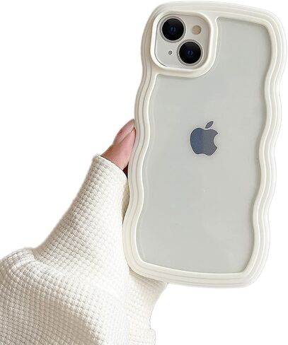 Ownest Compatible with Clear iPhone 7/8/SE Case Cute Simple Curly Wave Bumper Case Aesthetic Phone Case for Girls Women Soft TPU Protective Phone Cover-White in Saudi Arabia