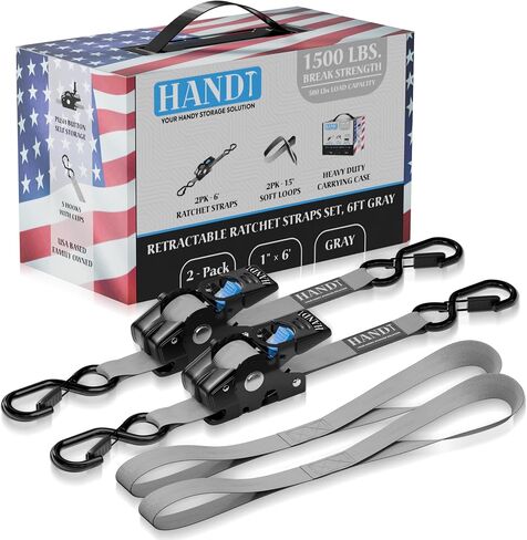 أشرطة سقاطة قابلة للسحب من HANDT (2PK) 1 بوصة × 6 أقدام - قوة كسر 1,500 رطل، ربط شديد التحمل لأسفل حزام تصعيد ذاتي أوتوماتيكي لأسفل زر ضغط للشاحنة والمقطورة والدراجة النارية | أسود in Kuwait