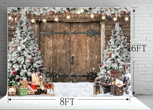 AIIKES 7X5FT Christmas Backdrop Winter Christmas Rustic Barn Wood Door Photography Backdrop Xmas Tree Snow Gift Family Holiday Party Decor Backdrop Photo Studio Props 12-630 in Saudi Arabia