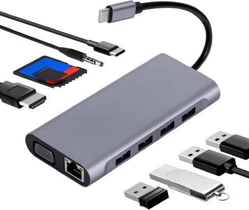 محور USB C، محول USB C 1 في 1 دونجل مع 4K HDMI وVGA وType C PD وUSB3.0 وRJ45 Ethernet متوافقة مع أجهزة الكمبيوتر المحمول in Kuwait