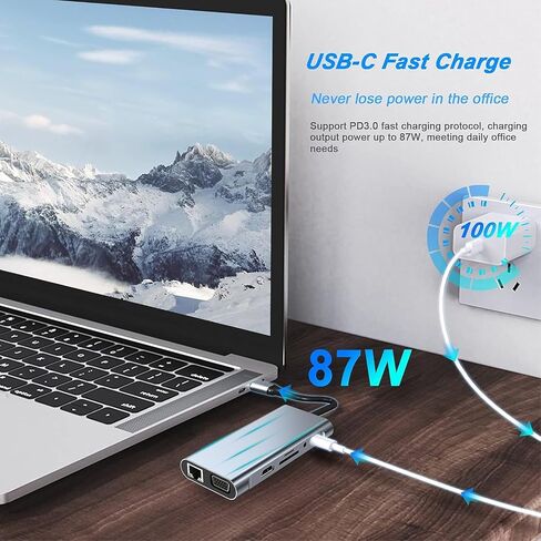 محور USB C، محول USB C 1 في 1 دونجل مع 4K HDMI وVGA وType C PD وUSB3.0 وRJ45 Ethernet متوافقة مع أجهزة الكمبيوتر المحمول in Kuwait