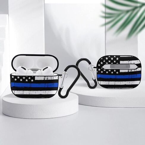 American Blue Line USA Police Stars Flag Pattern Compatible with Airpods Pro Case Cover with Keychain Headphone Cover Unisex Shockproof Protective Wireless Charging Headset Accessories in Saudi Arabia