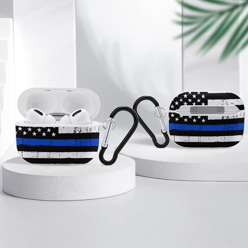 American Blue Line USA Police Stars Flag Pattern Compatible with Airpods Pro Case Cover with Keychain Headphone Cover Unisex Shockproof Protective Wireless Charging Headset Accessories in Saudi Arabia