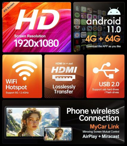 15.6 بوصة 4K Android محمول للسيارة مسند رأس للتلفزيون نظام الترفيه الخلفي للمقعد الخلفي للسيارات، يدعم شاشة لمس مرآة الهاتف، مع WiFi/Bluetooth/HDMI/USB/FM/مشغل فيديو الوسائط المتعددة in Kuwait